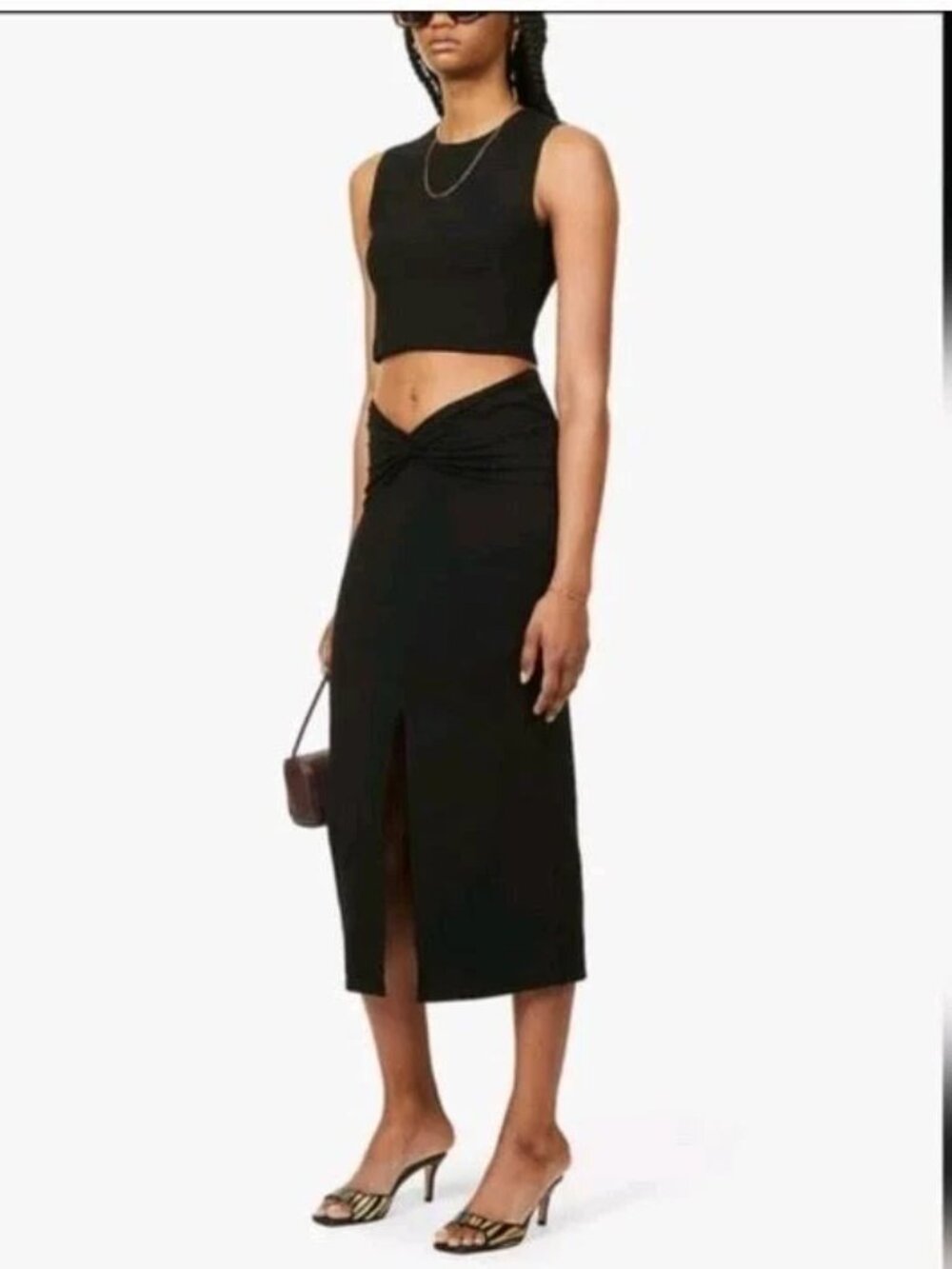 Reformation Rylan Skirt Midi Twist Front Draped Jersey Stretch Black Size Medium